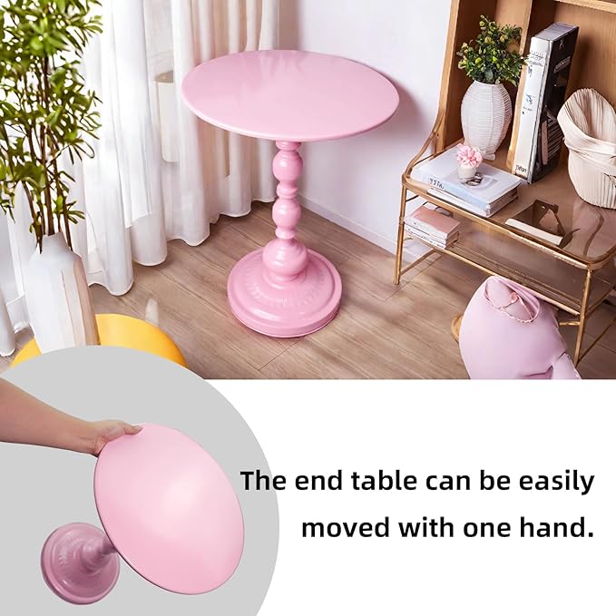Benkyo Pink Round End Side Table Modern Metal Pedestal Spindle Side Tables - Image 4
