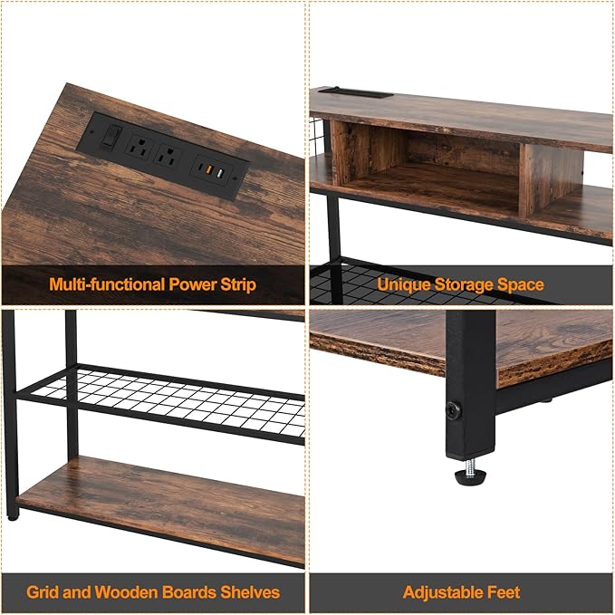 Console Tables with Charging Station, 4 Tier Narrow Sofa Tables with Storage - Image 5