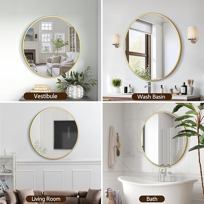 Round Mirrors for Wall Decor 28 Inch Gold Mirror Round Bathroom Mirror Matte - Image 6