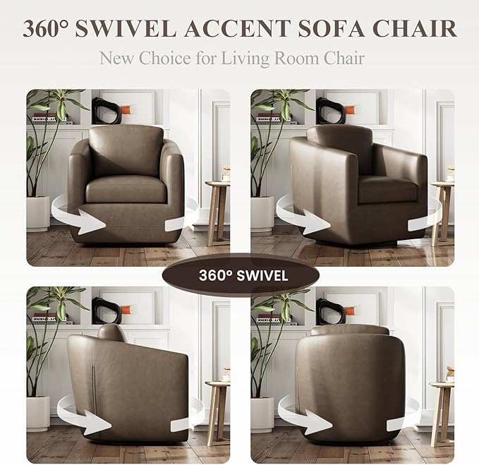 COLAMY 360°Swivel Accent Chair- Comfy Living Room Armchair No-Sag Foam & Sturdy - Image 4