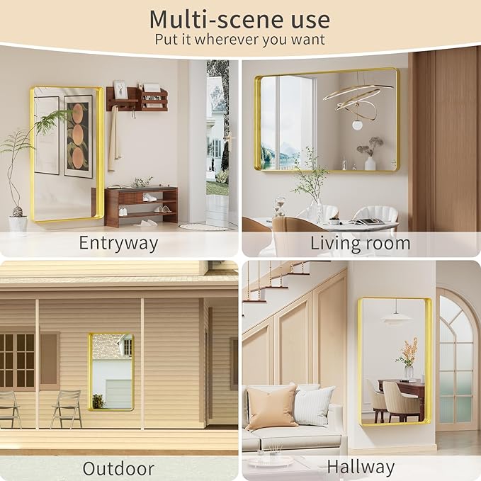 Koonmi Gold Wall Mirror for Bathroom, 36x60 Inch Matte Deep Framed Rounded - Image 9
