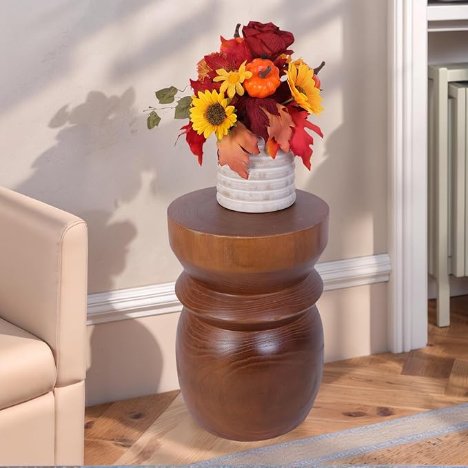 Compact Natural Wood Tree Stump End Table – Small 15.75" H Rustic Accent Table - Image 7