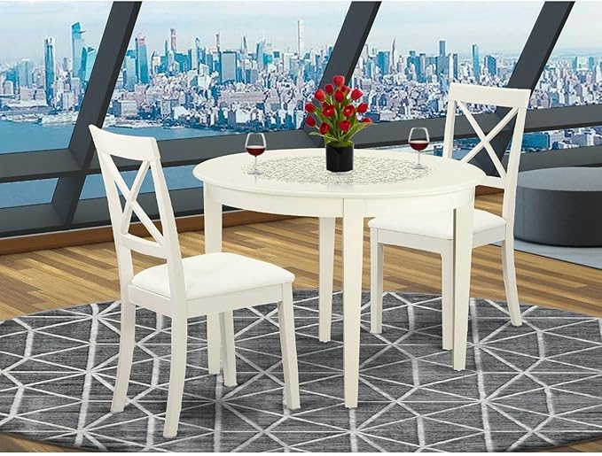 East West Furniture BOST3-LWH-LC 3 Piece Modern Dining Table Set Contains a - Image 7