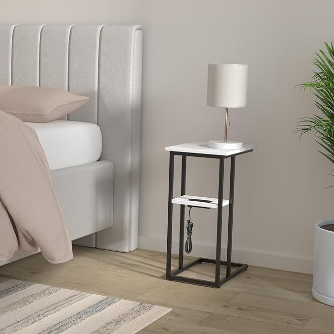 Innerjoin Side Table with Charging Station Set of 2, C Shaped End Table with - Image 2