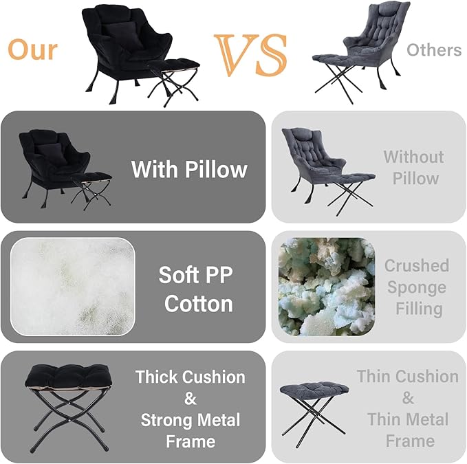Lazy Chair with Ottoman, Comfy Reading Lounge Chair with Footstool & Throw - Image 7