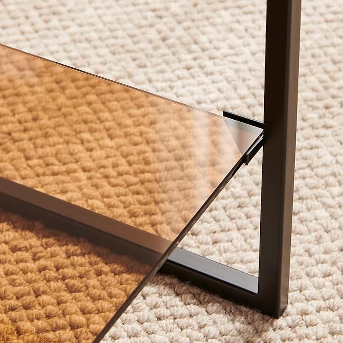 Shrine Brown Glass Coffee Table, Modern Design, Dual-Layer Coffee Table - Image 4