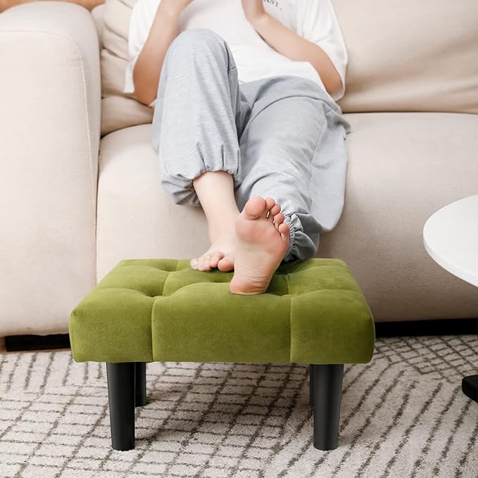 HOUCHICS Small Footstool Ottoman, Velvet Soft Footrest Ottoman - Image 3