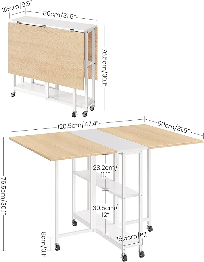 Folding Dining Table, Movable Dining Table, Kitchen Table - Image 3