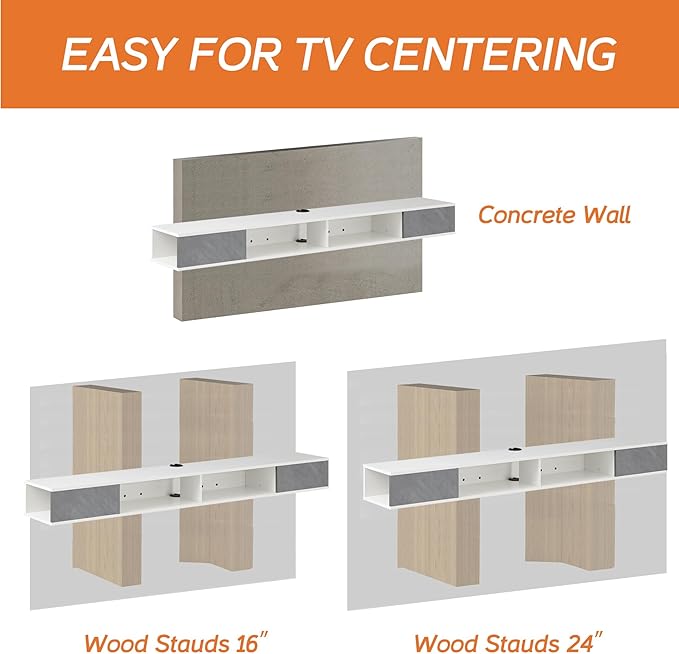 WAMPAT Floating 70in TV Stand, Entertainment Center Media Console, Wall Mounted - Image 2