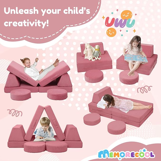 MeMoreCool Kids Couch for Playroom, Corduroy Convertible Toddler Couch - Image 3