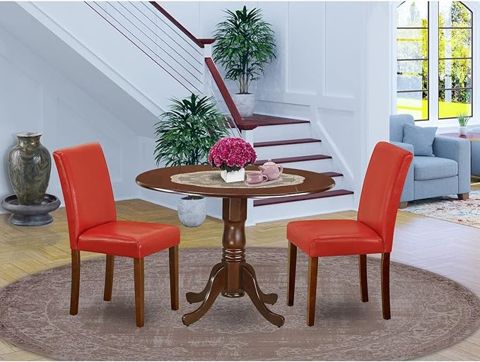East West Furniture DLAB3-MAH-72 3 Piece Kitchen Table Set Contains a Round - Image 7