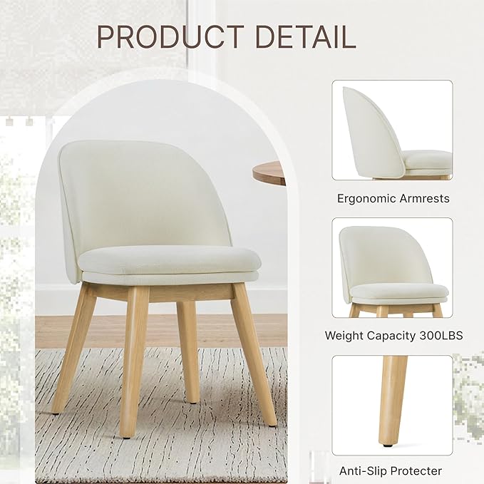Wooden Dining Chairs Set of 2, Fabric Upholstered Modern Dining Room Chairs - Image 5
