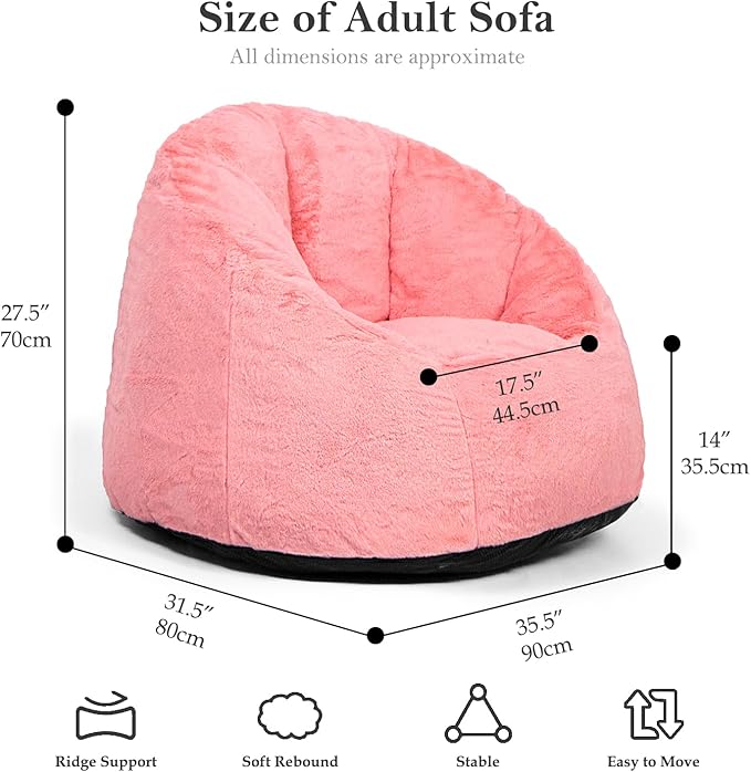 N&V Medium Shell Bean Bag Chair, Adult Size Bean Bag Sack, Foam Filling - Image 2