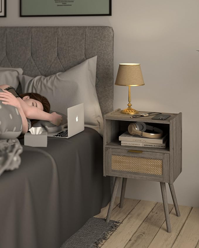 Rattan Nightstand, Modern Bedside Table - Image 7