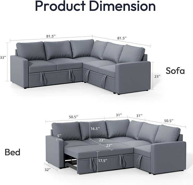 Sleeper Sofa Bed, Modular Sectional Couch - Image 2
