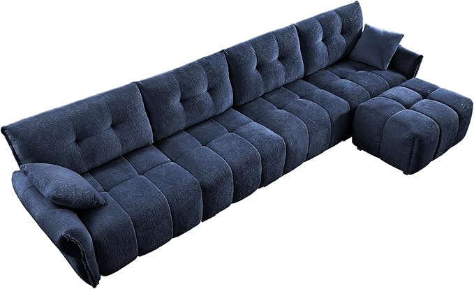 Modern Chenille Fabric 4-Seat Sofa w/Ottoman+2 Pillows, Premium Upholstery - Image 6