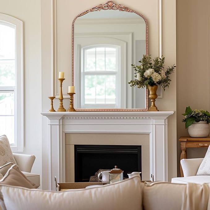 G-LEAF Vintage Baroque Mirror 24"X36", Arched Mantel Victorian Antique - Image 7