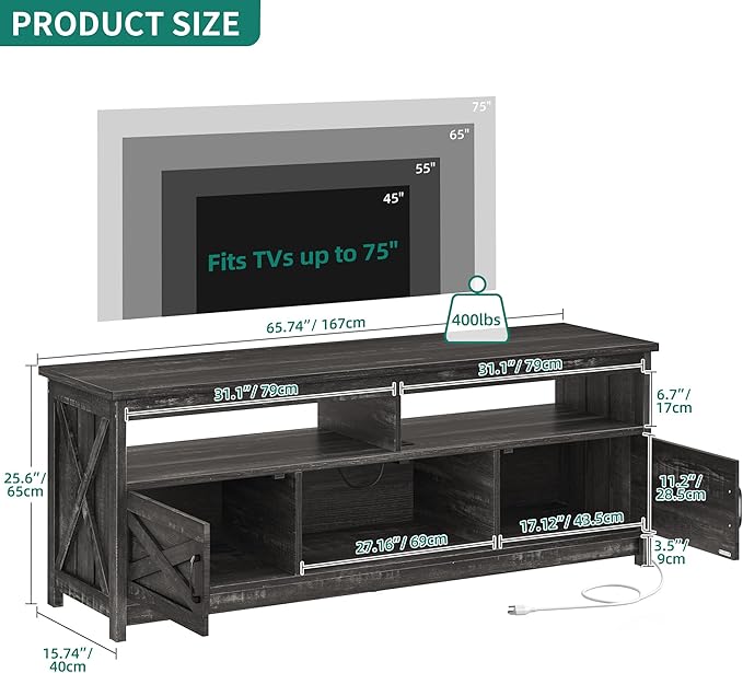 YITAHOME Farmhouse TV Stand for 65/75 Inch TV LED Entertainment Center - Image 2