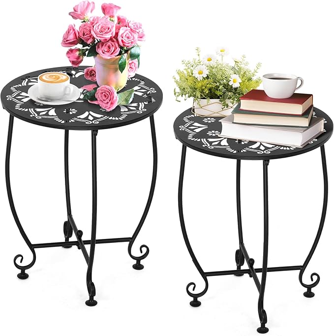 2 Pack Outdoor Side Tables for Patio, Weather Resistant Steel Patio Side Table by DARCKLE
