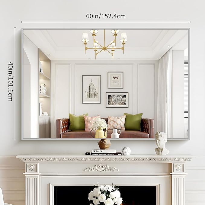 40x60inch Silver Bathroom Mirror, Large Rectangular Wall Mirrors - Image 5