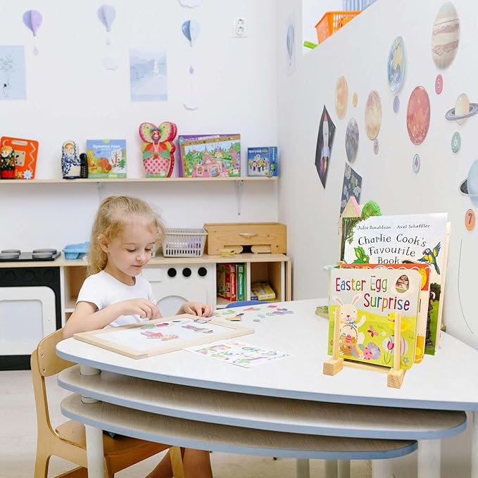 2 Pcs Wooden Kids Bookshelf, Toddler Book Display Shelves Children Book Rack - Image 2