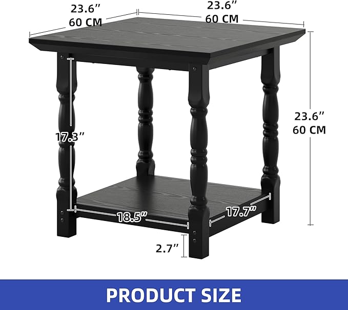 DWVO Farmhouse Square Coffee Table, Antique Accent Side Table - Image 2