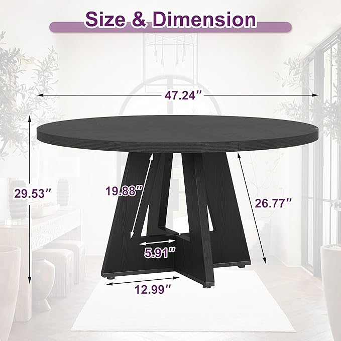 Round Dining Table for 4, Farmhouse Table for Dining Room, Living Room - Image 2