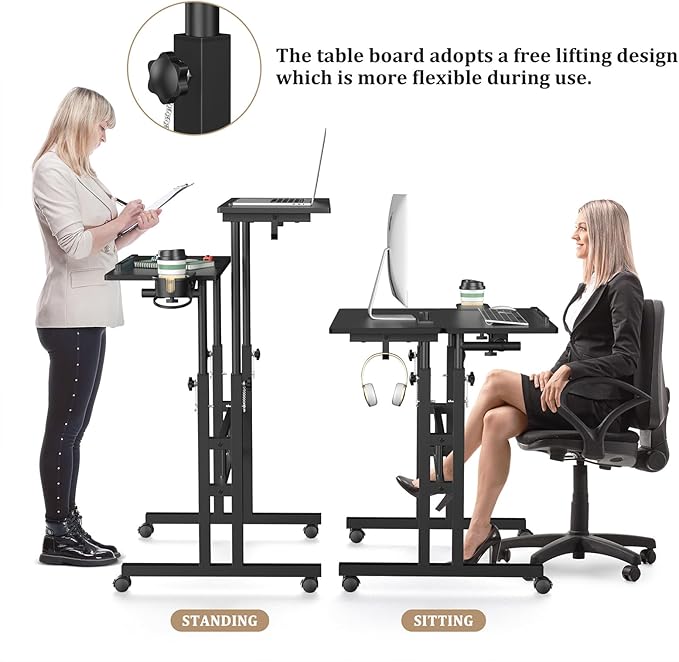 Small Standing Desk with Wheels, Mobile Stand Up Desk, Portable Standing Table - Image 6