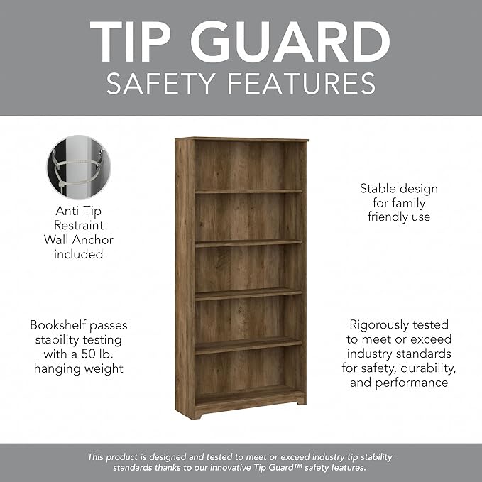 Bush Furniture Tall 5 Shelf Bookcase, Large Open Bookshelf, Sturdy Display - Image 8