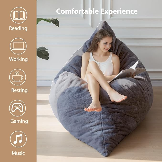 BYBYME 3 in 1 Bean Bag Chair, Convertible Chair Folds from Bean Bag to Lounger - Image 7