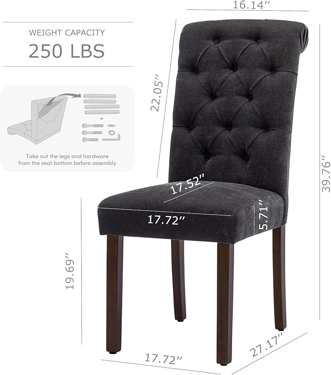COLAMY Button Tufted Dining Chairs Set of 2, Parsons Upholstered Fabric Dining - Image 3