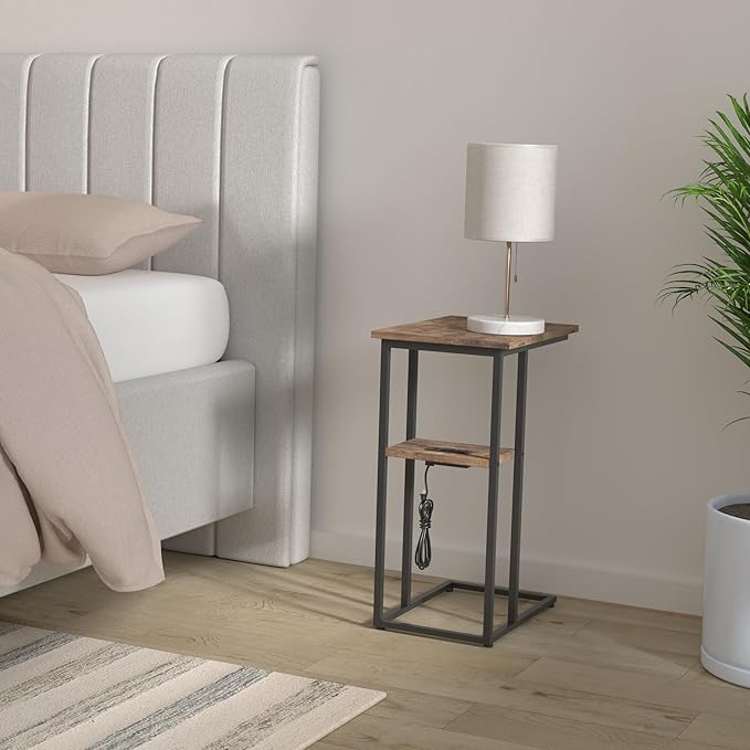 Innerjoin Side Table with Charging Station Set of 2, C Shaped End Table with - Image 2