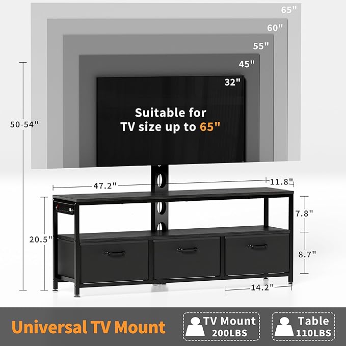 JUSTOGO TV Stand with Mount and Power Outlet, TV Stand Mount with Storage - Image 4