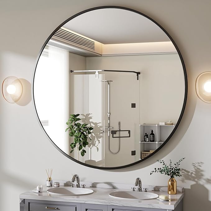 BEAUTYPEAK 48 Inch Round Mirror, Metal Frame Circle Mirror, Wall Mounted by BEAUTYPEAK