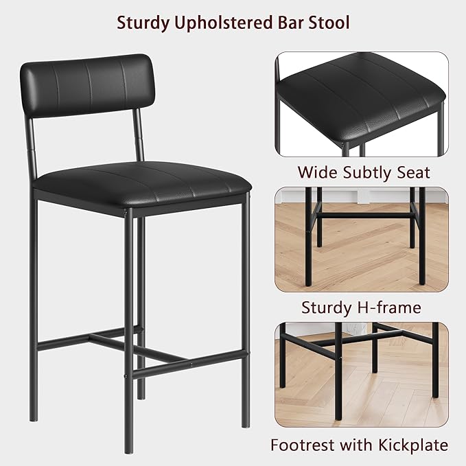 GarveeHome Bar Stools Set of 2, Upholstered Counter Height Bar Stools - Image 6