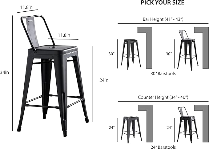 AC Pacific 24” Metal Barstool Set of 4 – Country Rustic Style - Image 3
