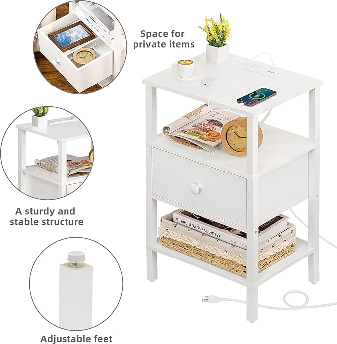 Lerliuo Nightstand with Charging Station and USB Ports, 3-Tier Storage End - Image 8