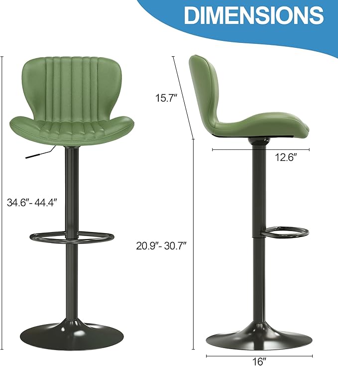 Shintenchi Bar Stools Set of 2 Modern Swivel Bar Chairs, Counter Height Faux - Image 2