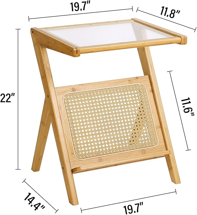Tiita Rattan Side Table, Mid Century Nightstand, Bamboo Accent Bedside Tables - Image 3