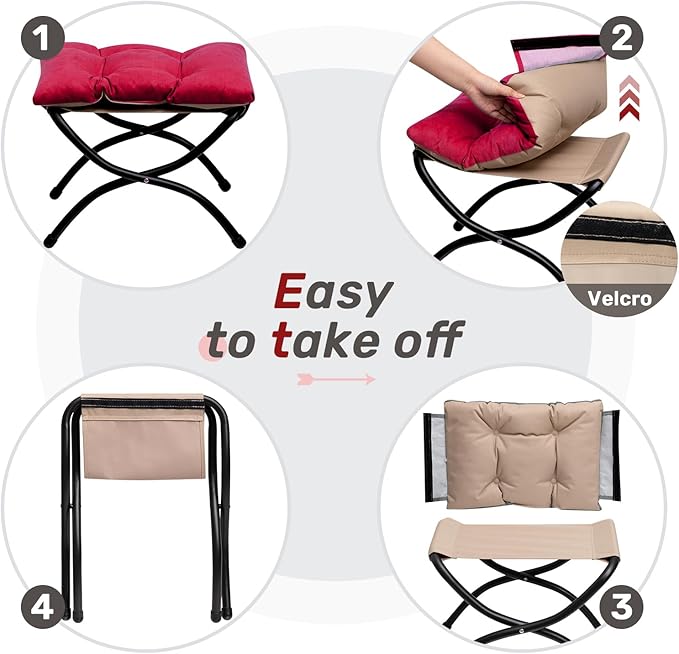 HollyHOME 15" Folding Footrest Stool, Upholstered Small Foldable Ottoman - Image 5