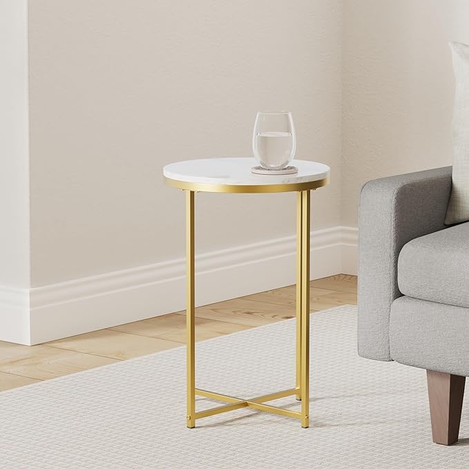 TECHMILLY Round End Table, Faux Marble Sofa Table, Accent Side Table - Image 2
