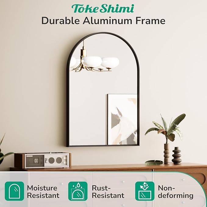 TokeShimi 26x38 Black Arched Mirror Bathroom - Image 2