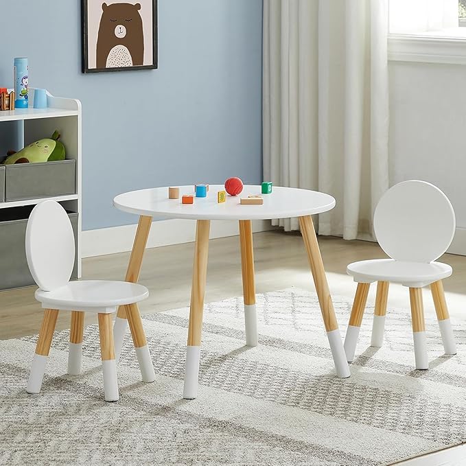 VECELO Round Table and Chair Set Playroom Furniture Wooden, Modern Minimalist by VECELO