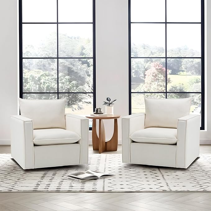 COLAMY Swivel Accent Chair Set of 2, 34 Inches Wide Upholstered Arm Chair by COLAMYINC