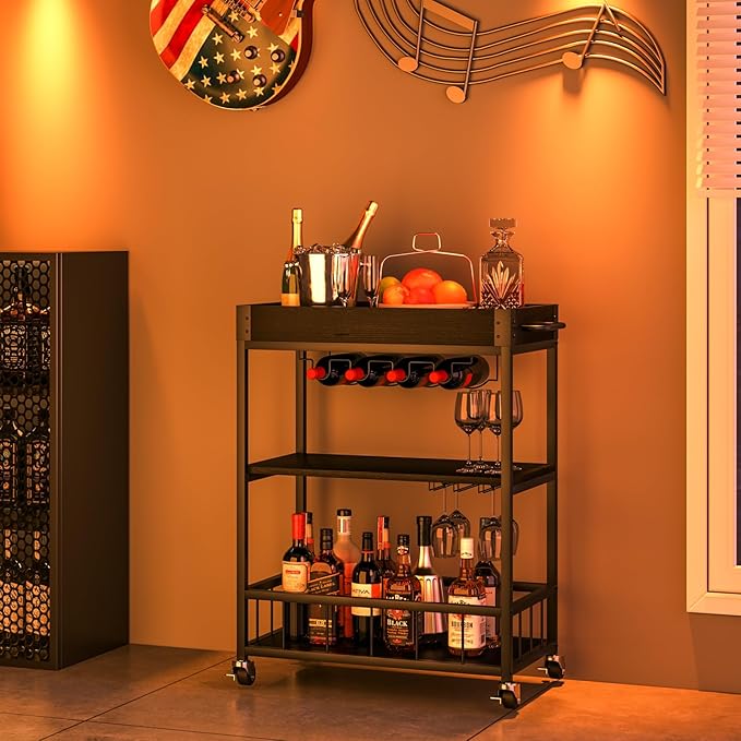 Bar Cart Serving Wine 3 Tier Home Rolling Rack - Image 6