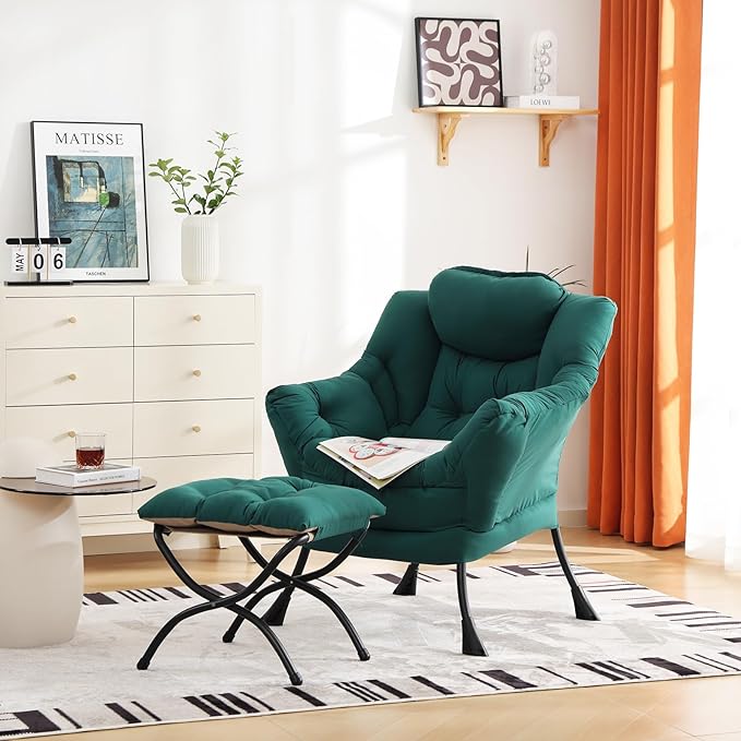 Cozy Lazy Chair and Ottoman, Large Contemporary Accent Lounge Chair Set - Image 6