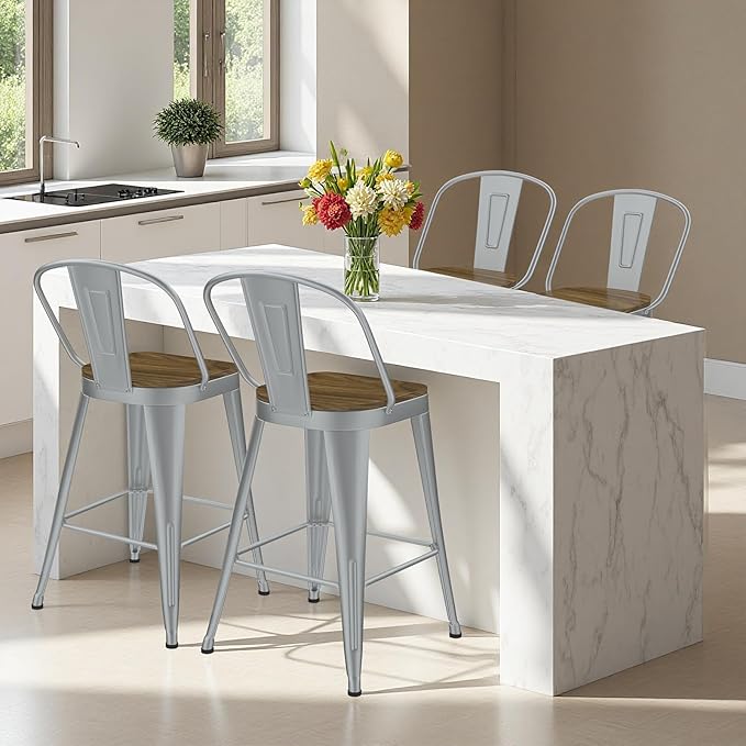 Metal Bar Stools Set of 4, High Back Bar Stools - Image 9