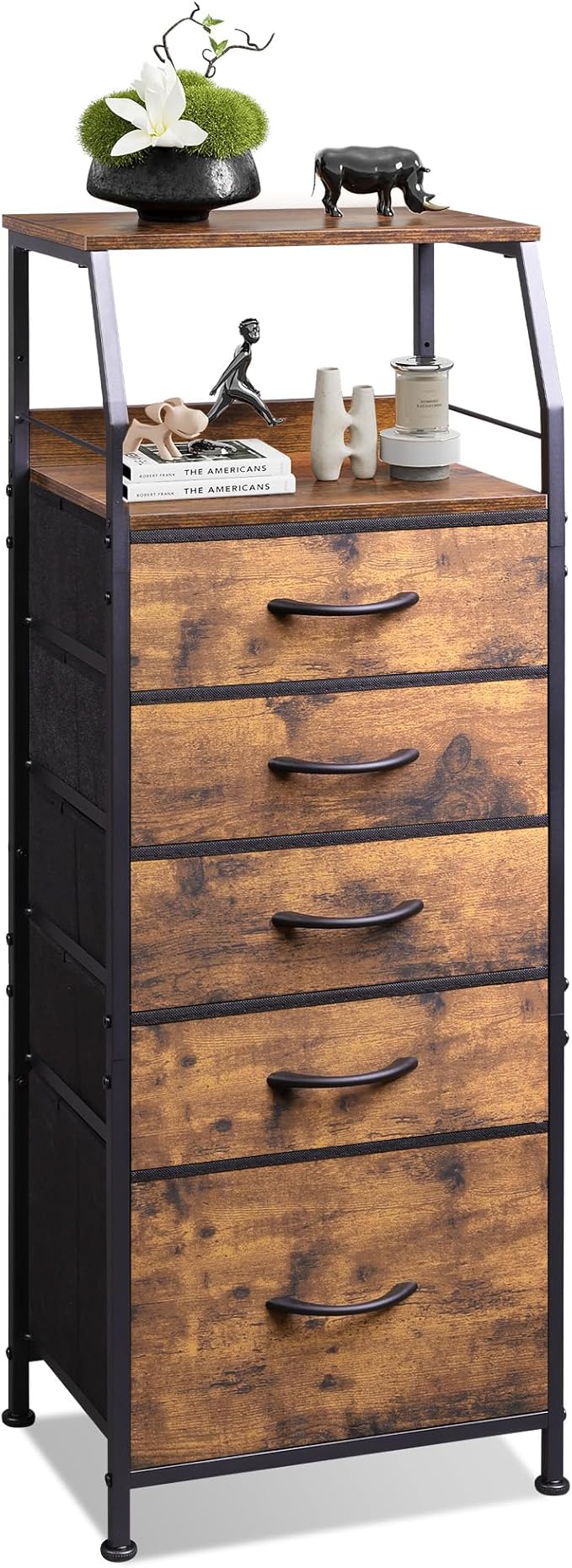 WLIVE Tall Night Stand with 5 Fabric Drawers, Bedroom Nightstand with 5 Drawers by WLIVE