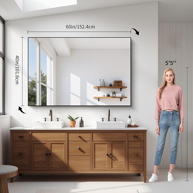YIROMAN Bathroom Mirror 60"x40", Large Brushed Gold Bathroom Mirror - Image 3