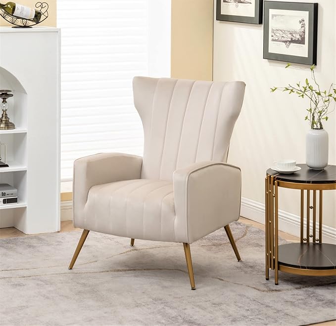 Container Furniture Direct Modern Velvet Accent Chair, Channel Tufted Bedroom - Image 3